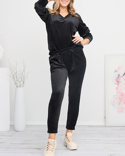 Schwarzer Damen-Trainingsanzug aus Velours - Kleidung