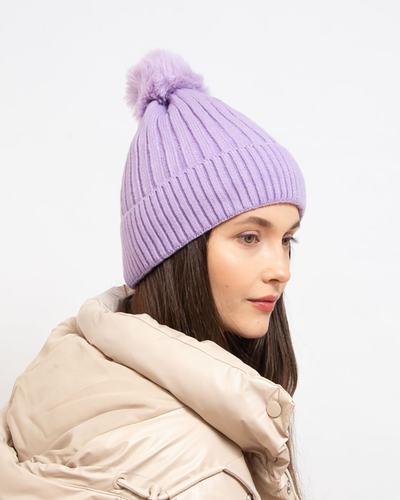 Royalfashion Lila Damen-Isoliermütze mit Bommel