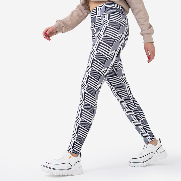 Gemusterte schwarz-weiße Leggings mit hoher Taille für Damen - Kleidung