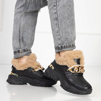 Schwarze Sportschuhe für Damen mit Fell Flixi - Schuhe