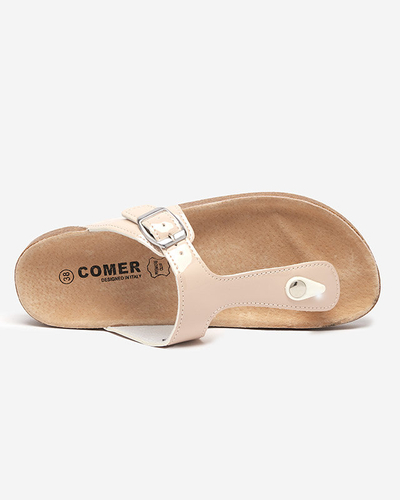 Beige lackierte Damenhausschuhe Elotsi - Schuhe