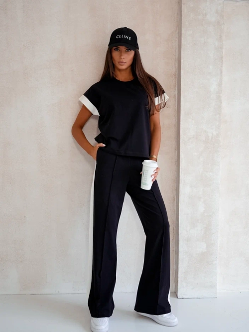 Royalfashion Жіночий комплект з бавовни з коротким рукавом і широкими штанами