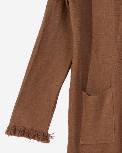 Brauner Damen-Tunika-Pullover mit Fransen - Kleidung