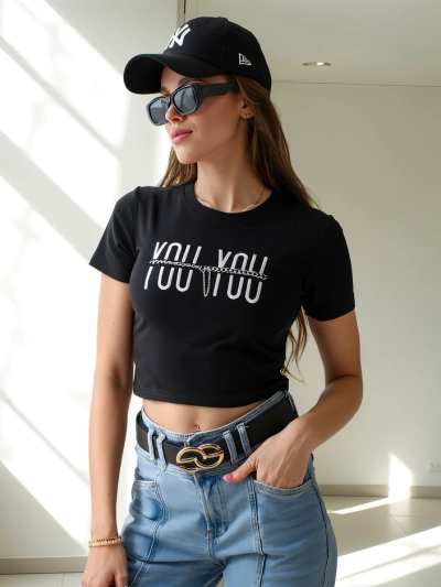 Royalfashion Damen Baumwoll-Crop-Top mit der Aufschrift