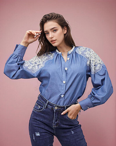 Royalfashion Damenhemd mit Zirkonen