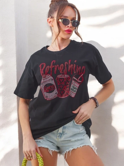 Royalfashion Damen Baumwoll-T-Shirt mit Strassdruck