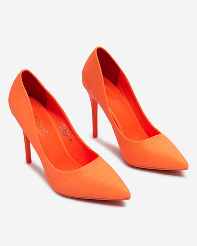 Neonorange Damen-Stiletto-Pumps mit Prägung Asota - Schuhe