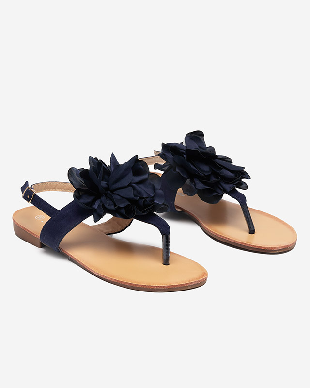 Marineblaue Damensandalen mit Blume Nerikala - Schuhe