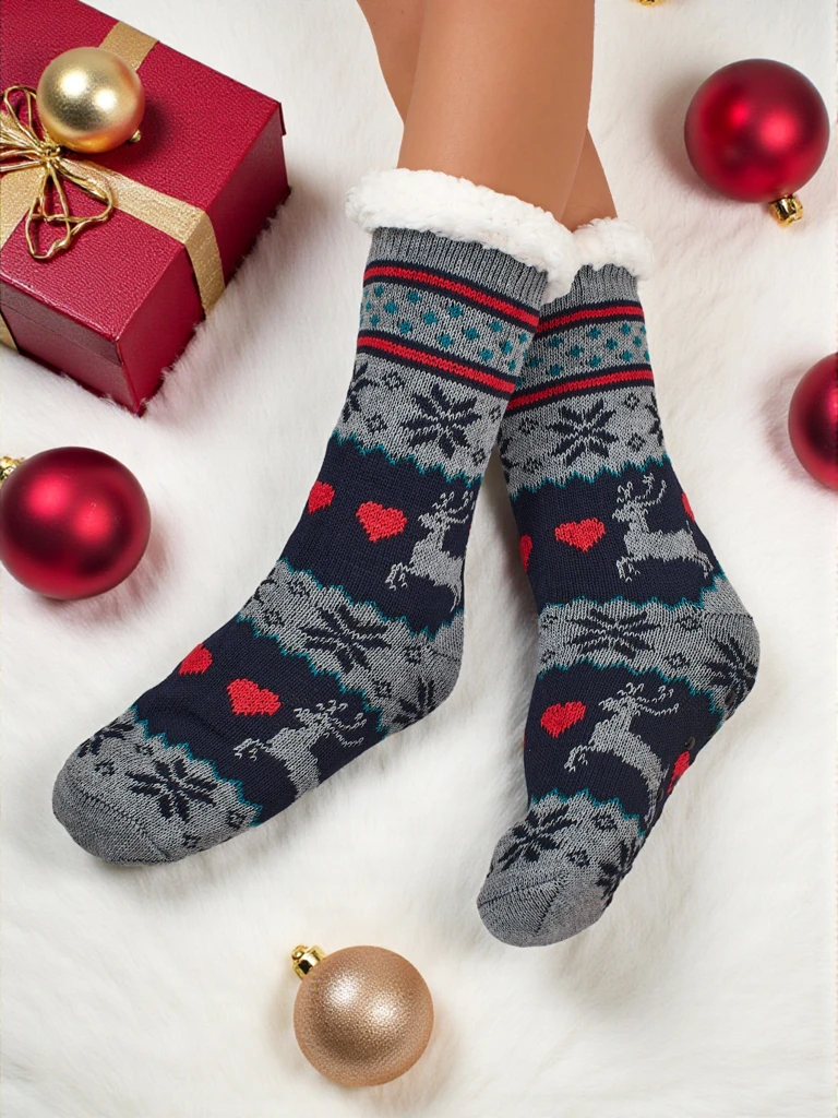 Damen Socken Aurora Mehrfarbig Gestrickt mit Warmem Fell