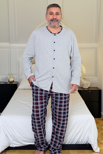 Royalfashion Herren Baumwoll-Pyjamas im karrierten Muster XXL