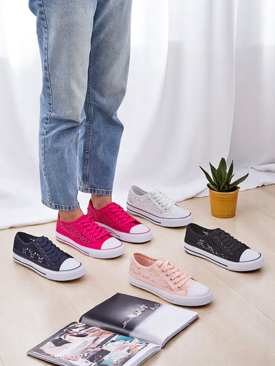 Damen Sneaker Callista Fuchsie - leichtes Gewebe, flache Sohle 2,5 cm