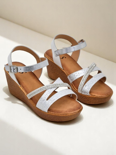 Royalfashion Damen Wedge-Sandalen mit Strass und Glitzer Eclat