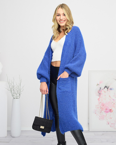 Kobaltblauer langer Cape-Pullover für Damen - Kleidung