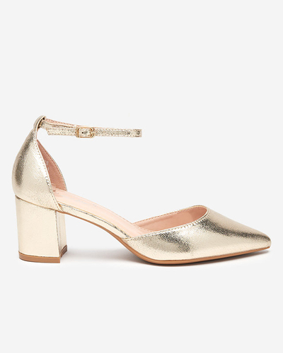 Damensandalen auf niedrigem Pfosten in goldener Farbe Nerola - Schuhe