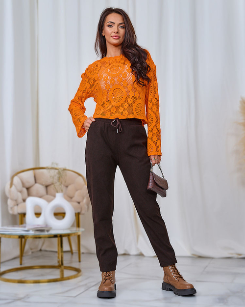 Royalfashion Темно-коричневі вельветові жіночі штани з тканини