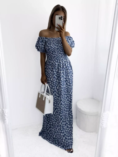 Blaues Maxikleid mit Blumenmuster für Damen - Kleidung