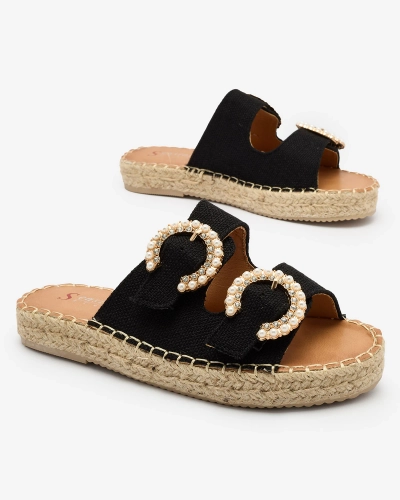 Royalfashion Schwarze Damen-Flip-Flops mit Ornamenten Ledude