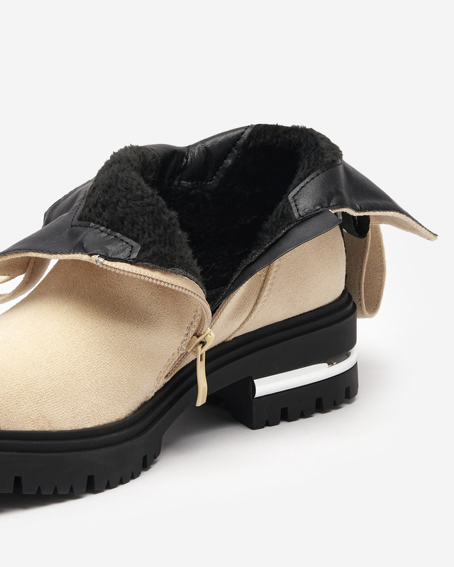 Cremefarbene Damenstiefel mit flachem Absatz Dezi - Footwear