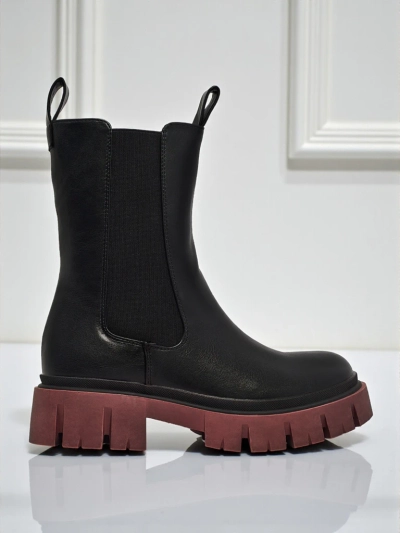 Höhere Damen Stiefeletten aus Öko-Leder mit farbiger Sohle Dorvella