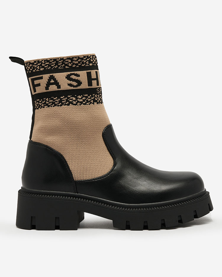 Royalfashion Hellbraune Damenstiefel mit Schaft aus Stoff Fahione