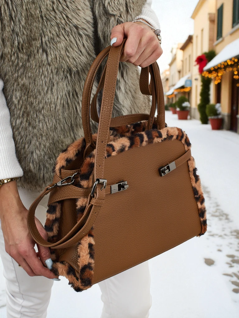 Kleine Damenhandtasche aus Öko-Leder mit Leopardenmuster Panthory