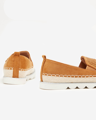 Durchbrochene Damen-Espadrilles mit Zirkonia und Glitzer in der Kamelfarbe Seritas - Schuhe