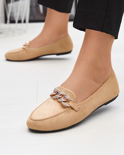 Hellbraune Öko-Wildleder-Loafer für Damen mit Kette Osylia - Schuhe