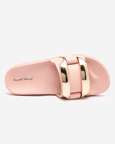 Rosa Damenhausschuhe mit goldenem Serina-Ornament - Schuhe