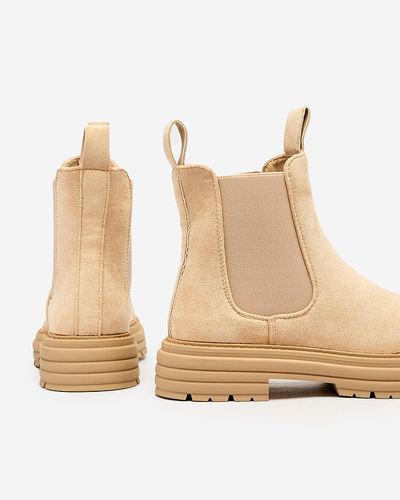 Royalfashion Beige Damenstiefel mit Zierriemen Loffdo