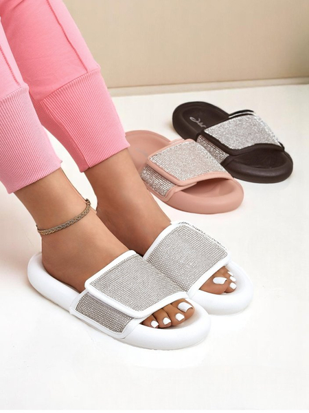 Royalfashion Damen Pantoletten mit flacher Sohle Sparkle Step