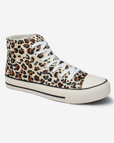 Royalfashion Damen beige hohe Sneaker mit modischem Muster Jungle Jive