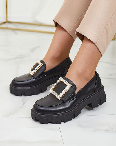 Royalfashion Чорні мокасини з декором на носі Alomease