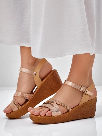 Royalfashion Damen Wedge-Sandalen mit Strass und Glitzer Eclat