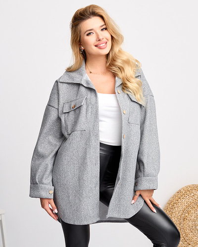 Graue Oversize-Hemdjacke für Damen - Kleidung