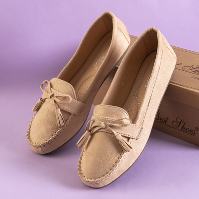 Beige Damen-Mokassin mit Schleife und Igeli-Fransen - Schuhe