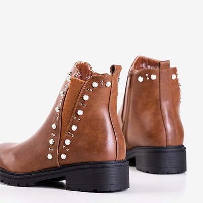 Braune Damenstiefel mit Waterloo-Perlen - Schuhe