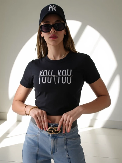 Royalfashion Damen Baumwoll-Crop-Top mit der Aufschrift