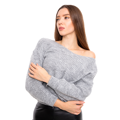 Grauer Damen Pullover kurz - Kleidung