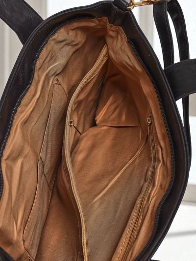 Damenhandtasche aus Öko-Leder Nerina – schwarze italienische Shopper mit Reißverschluss