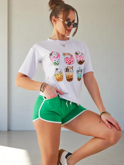 Royalfashion Жіночий спортивний комплект з футболкою та шортами Kitty Cat