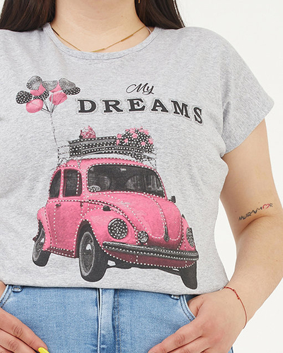 Graues Damen-T-Shirt mit Aufdruck MY DREAMS PLUS SIZE - Bekleidung