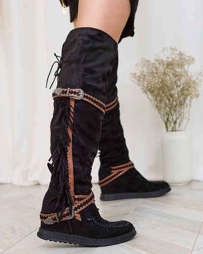 Royalfashion Schwarze Damenstiefel mit verstecktem Anker Figerra