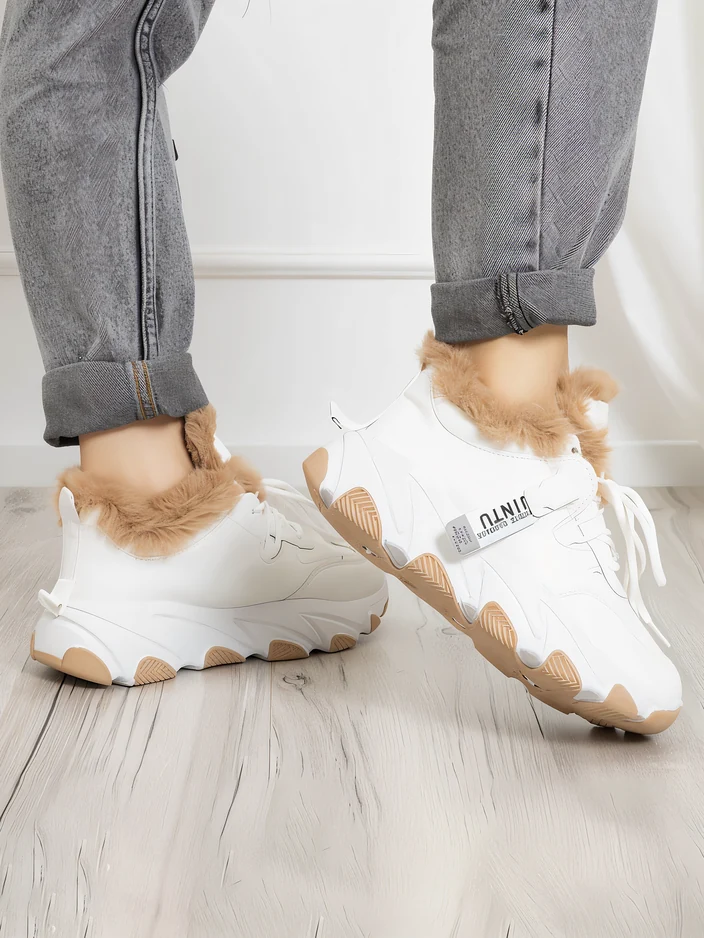 Weiße Sport-Sneaker für Damen mit Nonua-Pelz - Schuhe