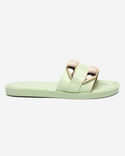 Grüne Damenhausschuhe mit großem Goldornament Kedino - Footwear