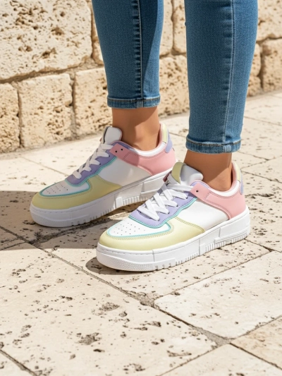 Damen-Sneakers Elektra Pastello - mehrfarbiges Öko-Leder Frühling