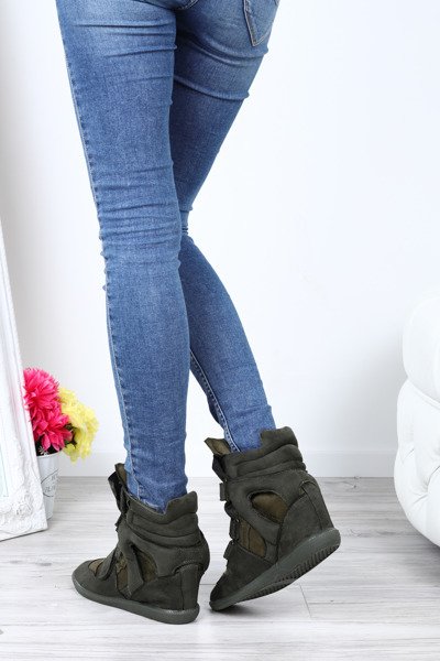 Zielone sneakersy na koturnie Ilona- Obuwie