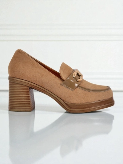 Damen Loafers Perseida – hellbraunes Wildleder mit elegantem Blockabsatz