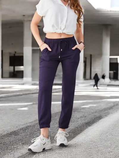 Sofía Marineblaue Lange Hose aus Lyocell