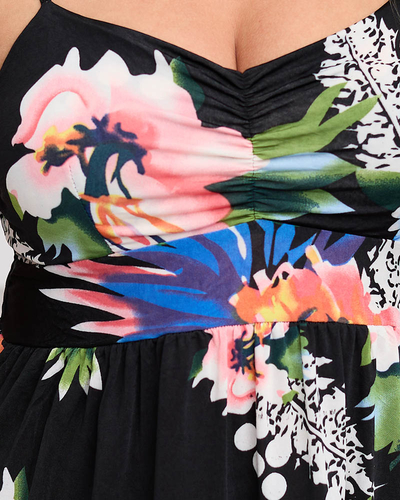 Knielanges schwarzes Blumenkleid - Kleidung