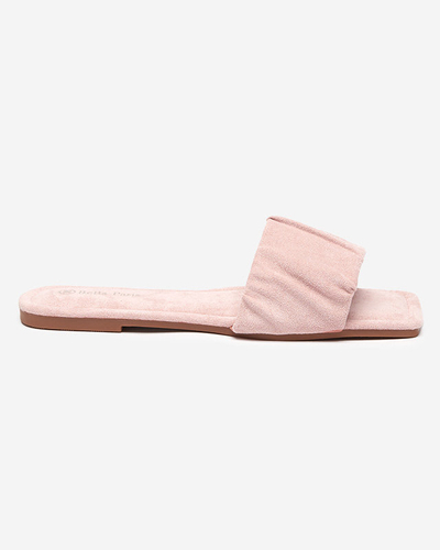 Flache Damenhausschuhe aus rosa Öko-Veloursleder Nesico - Schuhe